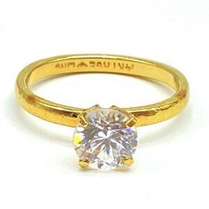 14K Heavy Gold Electroplate & Cubic Zirconia Solitaire Ring 1.9g Size 6.25